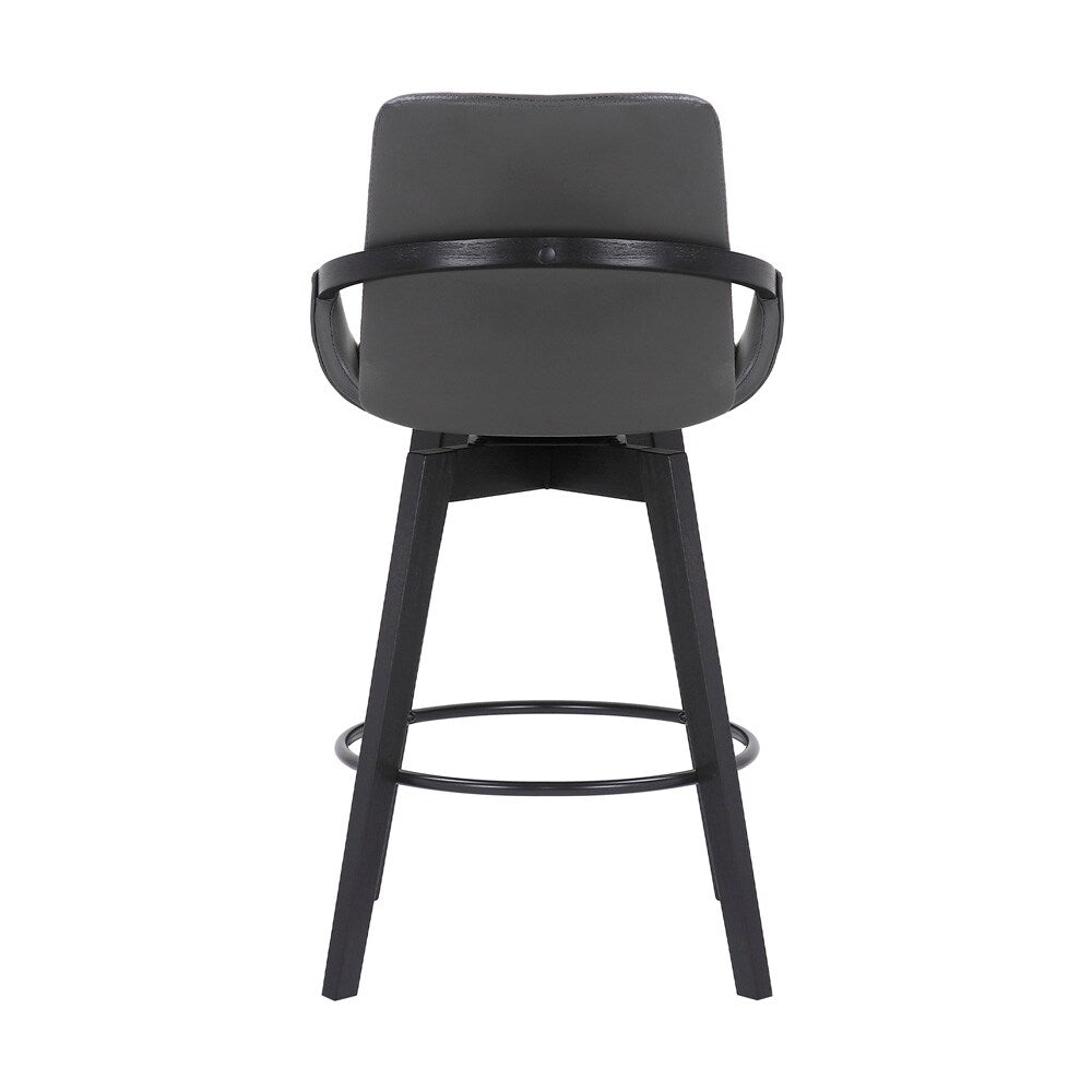 Armen Living - Baylor 26in Gray Faux Leather and Black Wood Swivel Bar Stool - LCBABABLGR26 veiw 5