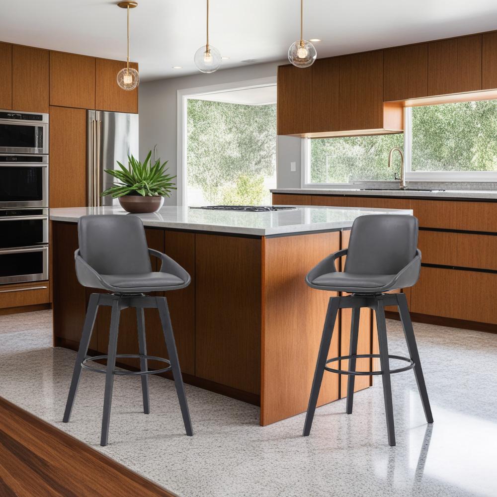 Armen Living - Baylor 26in Gray Faux Leather and Black Wood Swivel Bar Stool - LCBABABLGR26 veiw 6