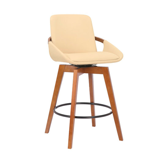 Armen Living - Baylor 26in Cream Faux Leather and Walnut Wood Swivel Bar Stool - LCBABAWACR26 veiw 1