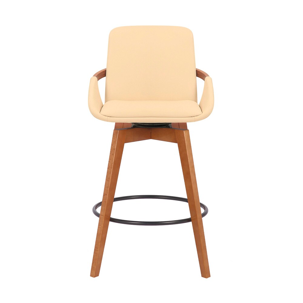 Armen Living - Baylor 26in Cream Faux Leather and Walnut Wood Swivel Bar Stool - LCBABAWACR26 veiw 2