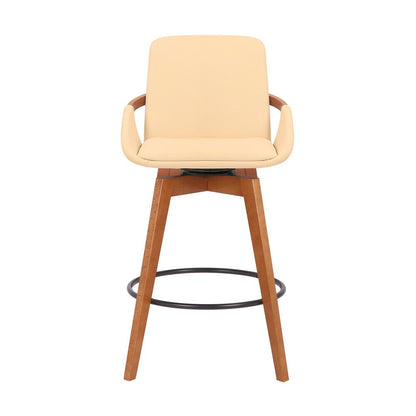 Armen Living - Baylor 26in Cream Faux Leather and Walnut Wood Swivel Bar Stool - LCBABAWACR26 veiw 2