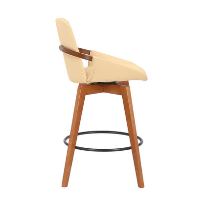 Armen Living - Baylor 26in Cream Faux Leather and Walnut Wood Swivel Bar Stool - LCBABAWACR26 veiw 3