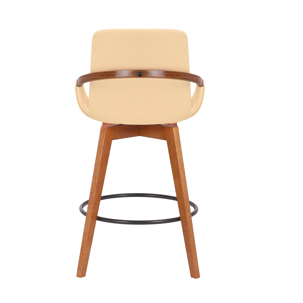 Armen Living - Baylor 26in Cream Faux Leather and Walnut Wood Swivel Bar Stool - LCBABAWACR26 veiw 5