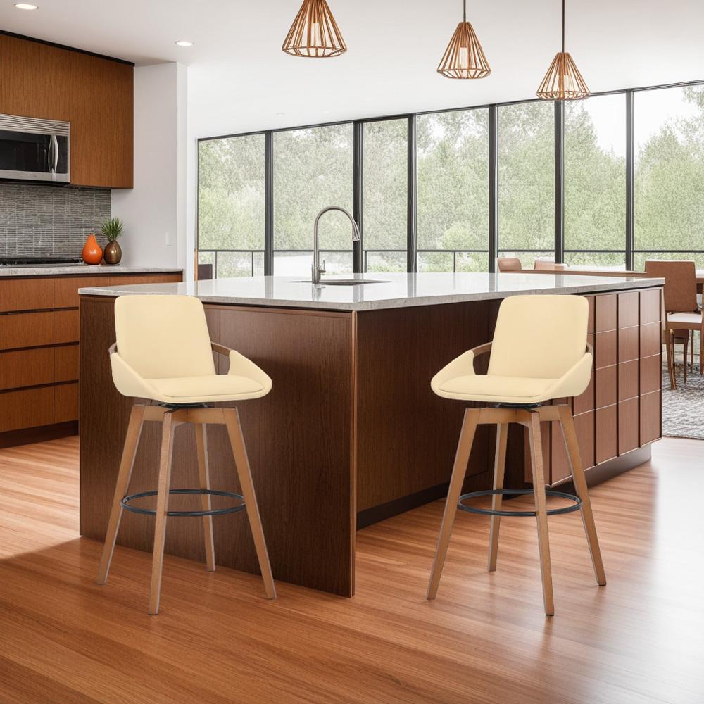 Armen Living - Baylor 26in Cream Faux Leather and Walnut Wood Swivel Bar Stool - LCBABAWACR26 veiw 6