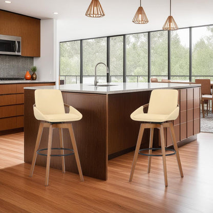Armen Living - Baylor 26in Cream Faux Leather and Walnut Wood Swivel Bar Stool - LCBABAWACR26 veiw 6