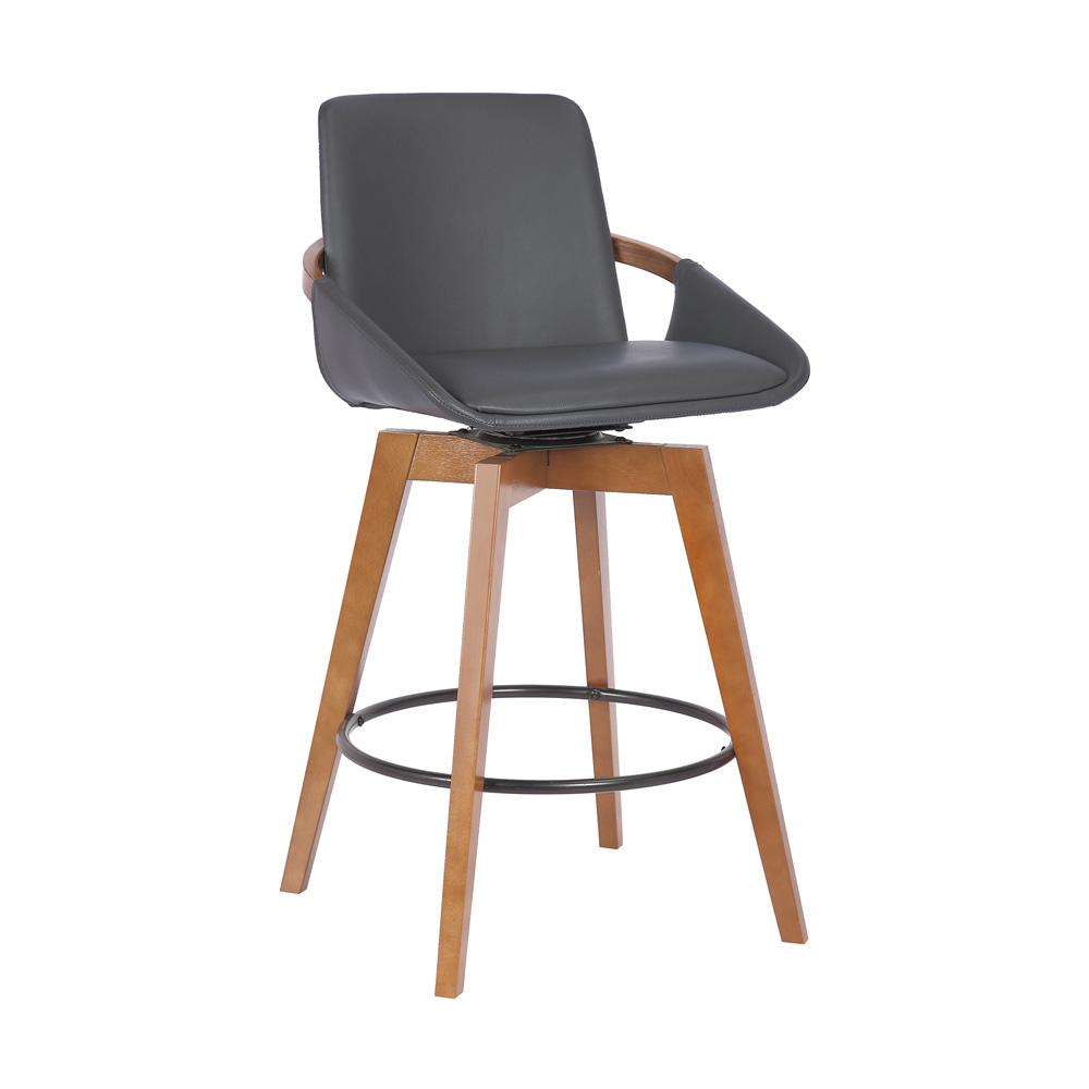 Armen Living - Baylor 26in Gray Faux Leather and Walnut Wood Swivel Bar Stool - LCBABAWAGR26 veiw 1