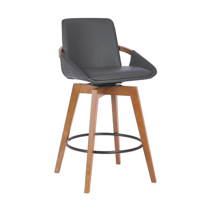 Armen Living - Baylor 26in Gray Faux Leather and Walnut Wood Swivel Bar Stool - LCBABAWAGR26 veiw 1