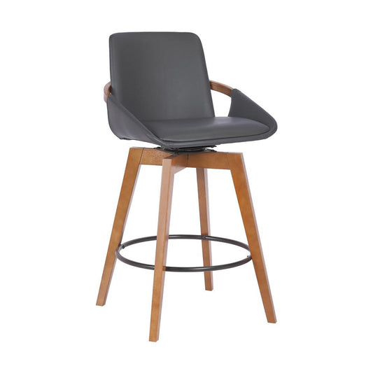 Armen Living - Baylor 26in Gray Faux Leather and Walnut Wood Swivel Bar Stool - LCBABAWAGR26 veiw 1