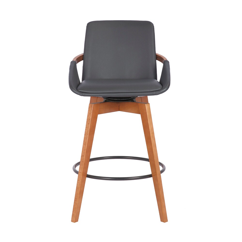 Armen Living - Baylor 26in Gray Faux Leather and Walnut Wood Swivel Bar Stool - LCBABAWAGR26 veiw 2