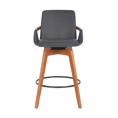 Armen Living - Baylor 26in Gray Faux Leather and Walnut Wood Swivel Bar Stool - LCBABAWAGR26 veiw 2