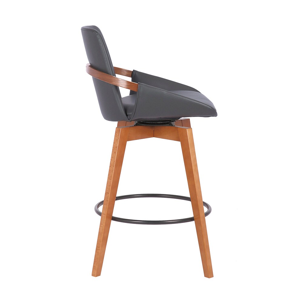Armen Living - Baylor 26in Gray Faux Leather and Walnut Wood Swivel Bar Stool - LCBABAWAGR26 veiw 3