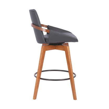 Armen Living - Baylor 26in Gray Faux Leather and Walnut Wood Swivel Bar Stool - LCBABAWAGR26 veiw 3
