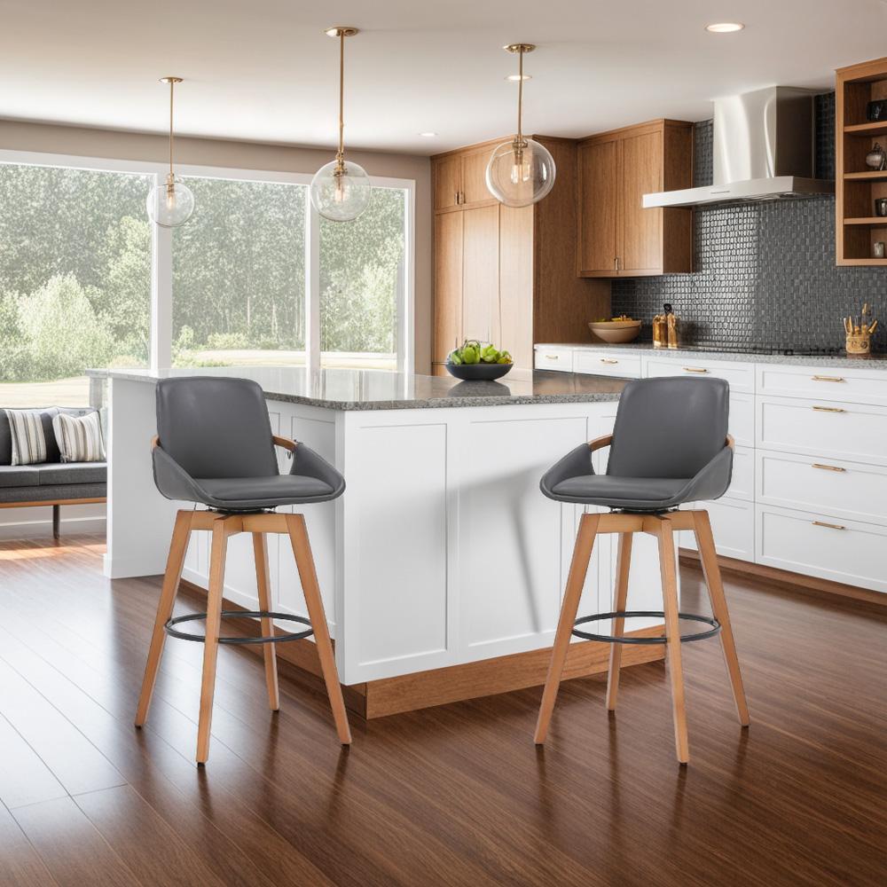 Armen Living - Baylor 26in Gray Faux Leather and Walnut Wood Swivel Bar Stool - LCBABAWAGR26 veiw 6
