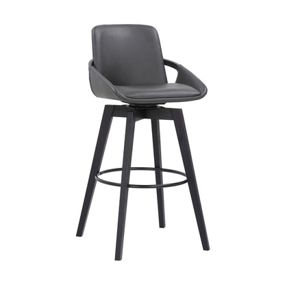 Armen Living - Baylor 30in Gray Faux Leather and Black Wood Swivel Bar Stool - LCBABABLGR30 veiw 1