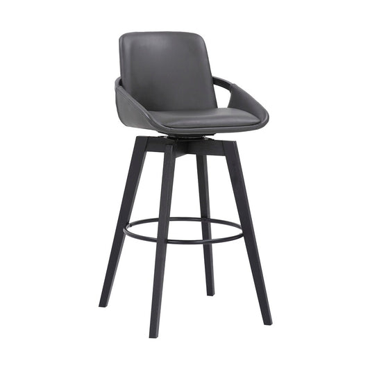 Armen Living - Baylor 30in Gray Faux Leather and Black Wood Swivel Bar Stool - LCBABABLGR30 veiw 1