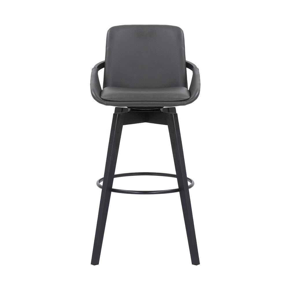 Armen Living - Baylor 30in Gray Faux Leather and Black Wood Swivel Bar Stool - LCBABABLGR30 veiw 2