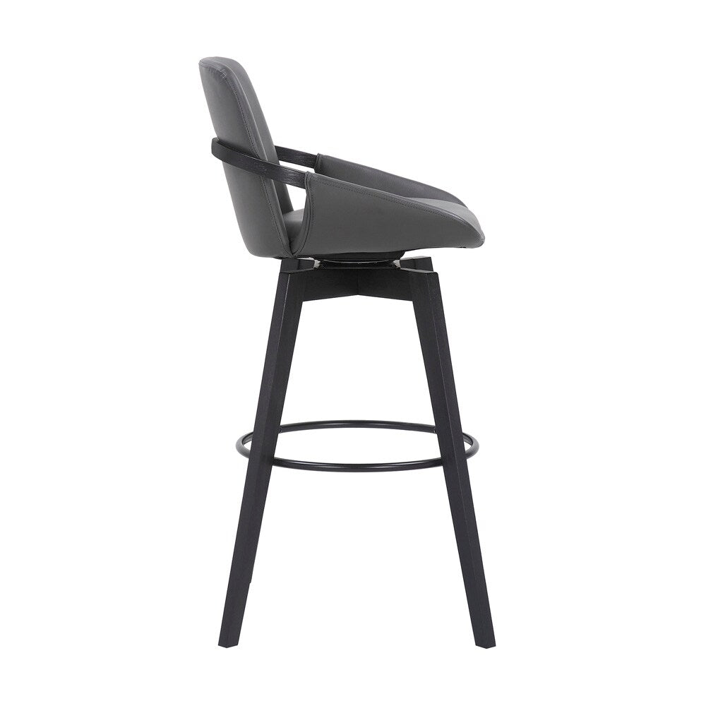 Armen Living - Baylor 30in Gray Faux Leather and Black Wood Swivel Bar Stool - LCBABABLGR30 veiw 3