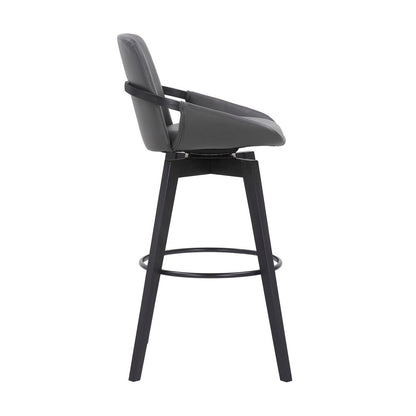 Armen Living - Baylor 30in Gray Faux Leather and Black Wood Swivel Bar Stool - LCBABABLGR30 veiw 3