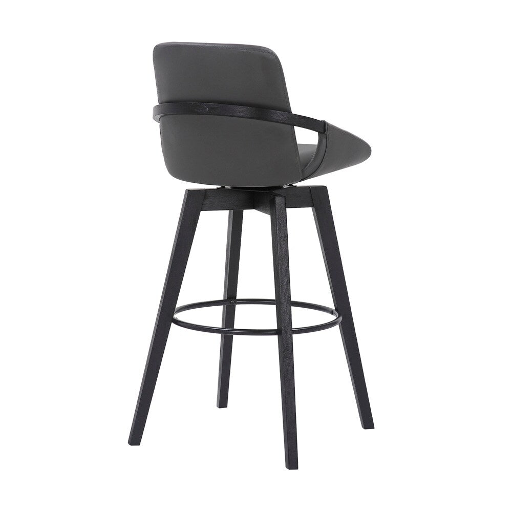 Armen Living - Baylor 30in Gray Faux Leather and Black Wood Swivel Bar Stool - LCBABABLGR30 veiw 4