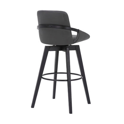 Armen Living - Baylor 30in Gray Faux Leather and Black Wood Swivel Bar Stool - LCBABABLGR30 veiw 4