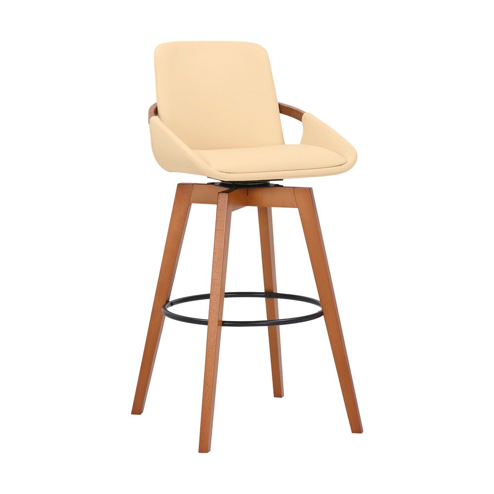 Armen Living - Baylor 30in Cream Faux Leather and Walnut Wood Swivel Bar Stool - LCBABAWACR30 veiw 1