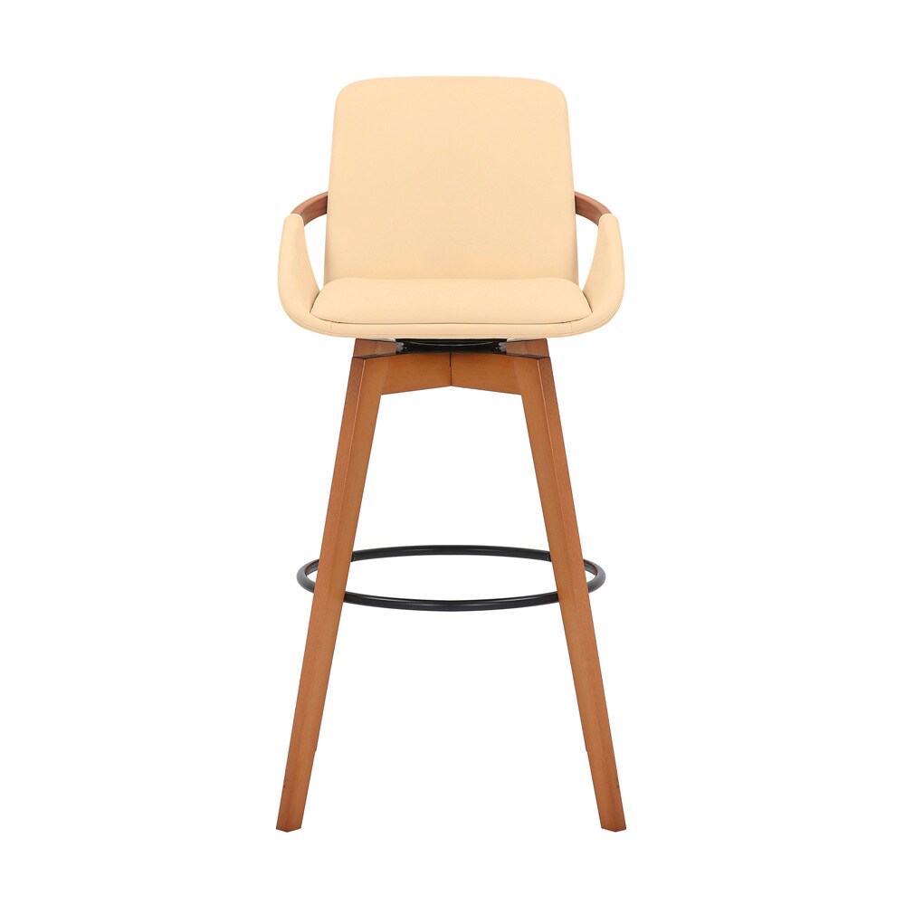 Armen Living - Baylor 30in Cream Faux Leather and Walnut Wood Swivel Bar Stool - LCBABAWACR30 veiw 2
