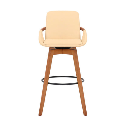 Armen Living - Baylor 30in Cream Faux Leather and Walnut Wood Swivel Bar Stool - LCBABAWACR30 veiw 2