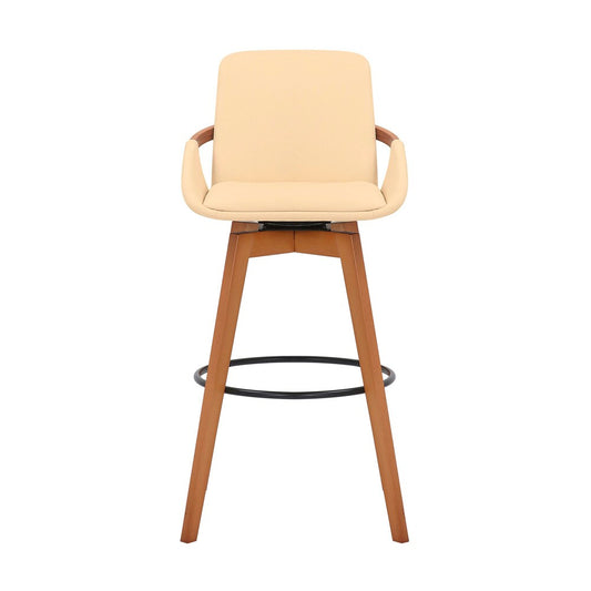 Armen Living - Baylor 30in Cream Faux Leather and Walnut Wood Swivel Bar Stool - LCBABAWACR30 veiw 2