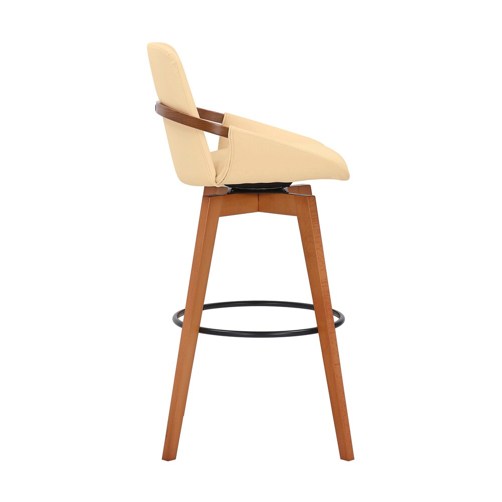 Armen Living - Baylor 30in Cream Faux Leather and Walnut Wood Swivel Bar Stool - LCBABAWACR30 veiw 3