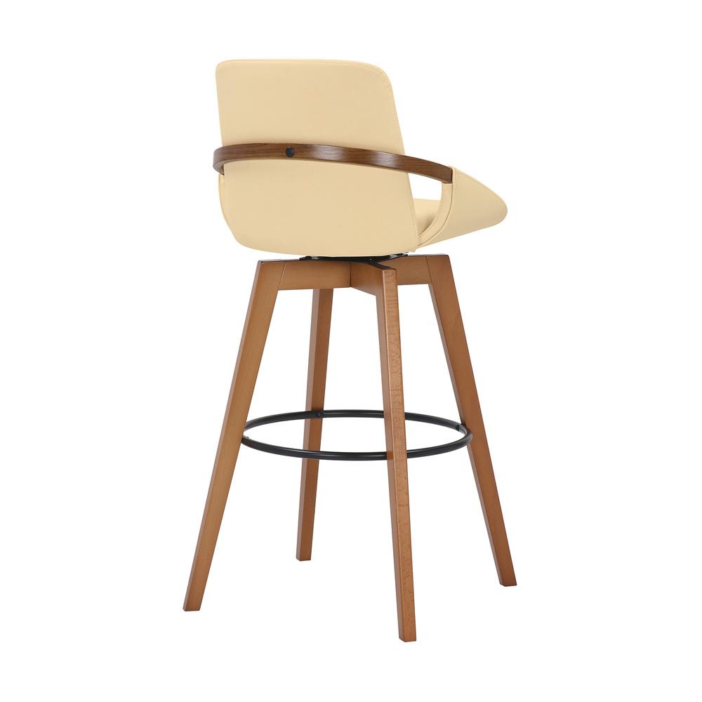 Armen Living - Baylor 30in Cream Faux Leather and Walnut Wood Swivel Bar Stool - LCBABAWACR30 veiw 4