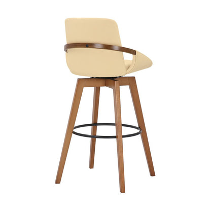 Armen Living - Baylor 30in Cream Faux Leather and Walnut Wood Swivel Bar Stool - LCBABAWACR30 veiw 4