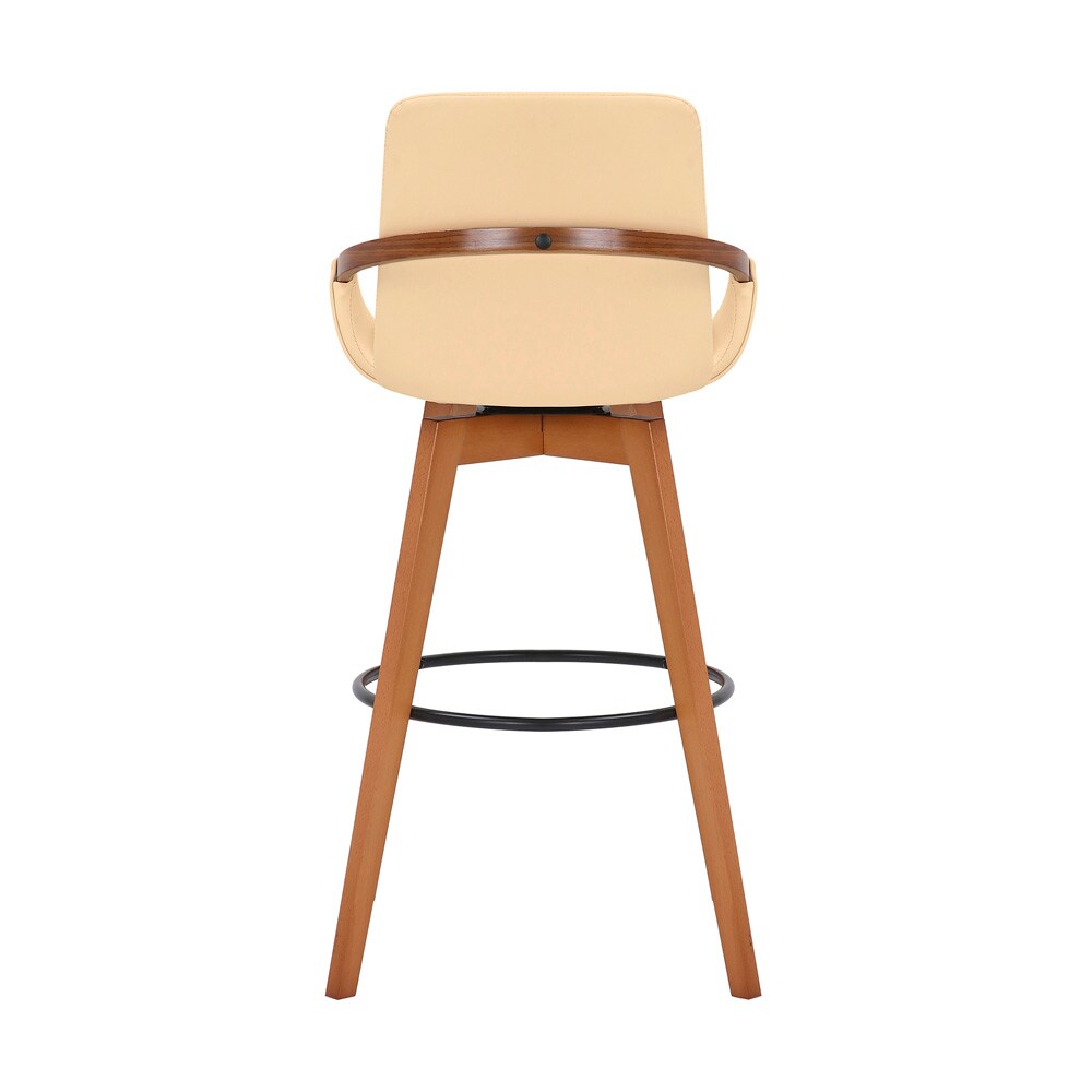 Armen Living - Baylor 30in Cream Faux Leather and Walnut Wood Swivel Bar Stool - LCBABAWACR30 veiw 5