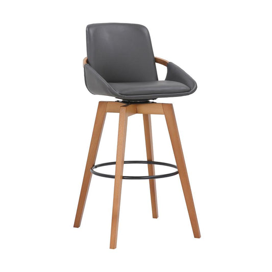 Armen Living - Baylor 30in Gray Faux Leather and Walnut Wood Swivel Bar Stool - LCBABAWAGR30 veiw 1