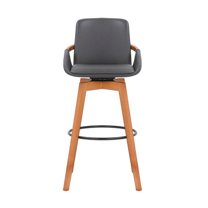 Armen Living - Baylor 30in Gray Faux Leather and Walnut Wood Swivel Bar Stool - LCBABAWAGR30 veiw 2
