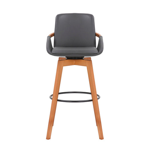 Armen Living - Baylor 30in Gray Faux Leather and Walnut Wood Swivel Bar Stool - LCBABAWAGR30 veiw 2
