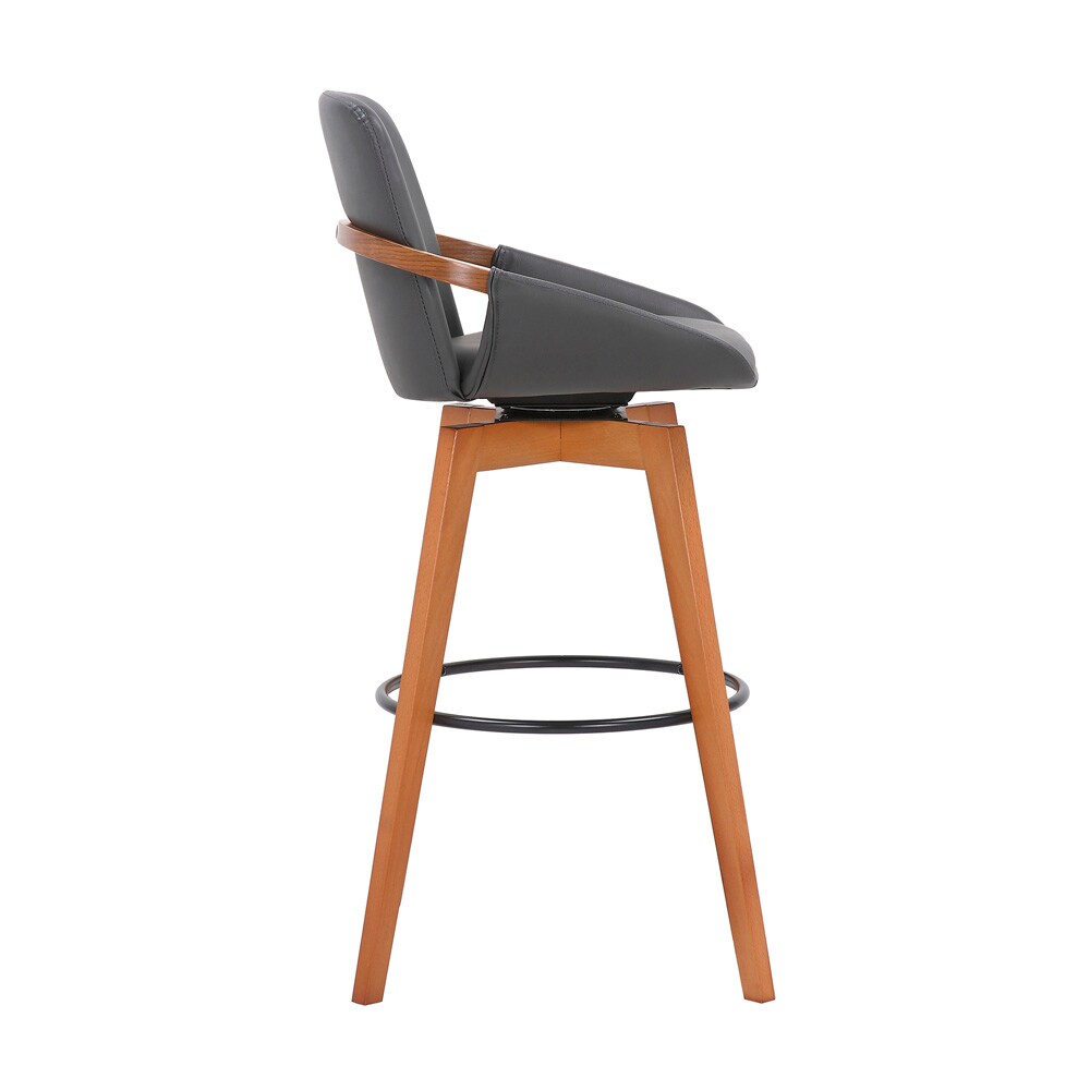 Armen Living - Baylor 30in Gray Faux Leather and Walnut Wood Swivel Bar Stool - LCBABAWAGR30 veiw 3