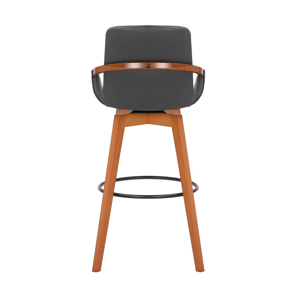 Armen Living - Baylor 30in Gray Faux Leather and Walnut Wood Swivel Bar Stool - LCBABAWAGR30 veiw 5