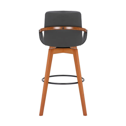 Armen Living - Baylor 30in Gray Faux Leather and Walnut Wood Swivel Bar Stool - LCBABAWAGR30 veiw 5
