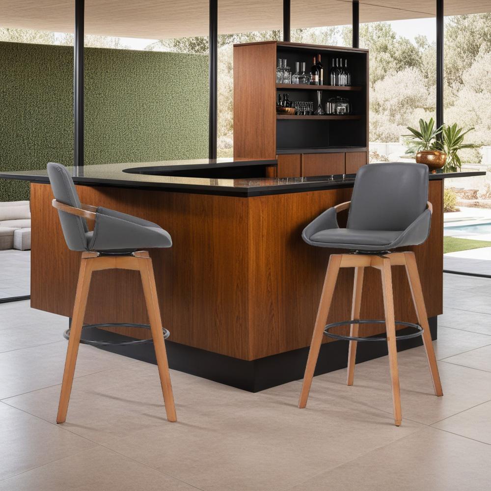 Armen Living - Baylor 30in Gray Faux Leather and Walnut Wood Swivel Bar Stool - LCBABAWAGR30 veiw 6