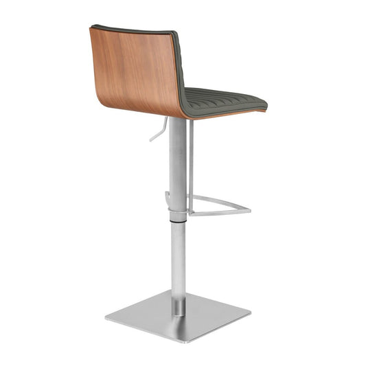 Armen Living - Cafe Adjustable Height Swivel Grey Faux Leather and Walnut Wood Bar Stool with Brushed Stainless Steel Base - LCCASWBAGRB201 veiw 2