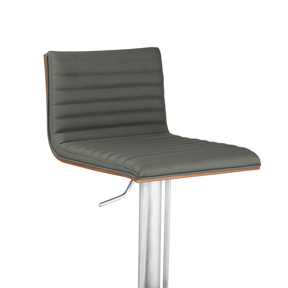 Armen Living - Cafe Adjustable Height Swivel Grey Faux Leather and Walnut Wood Bar Stool with Brushed Stainless Steel Base - LCCASWBAGRB201 veiw 3