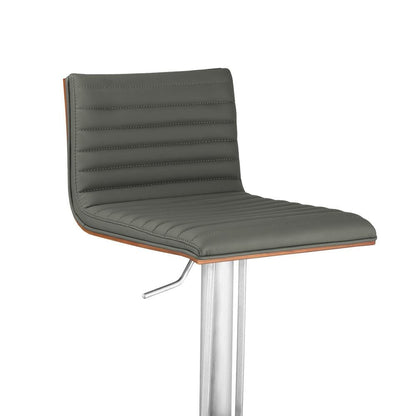 Armen Living - Cafe Adjustable Height Swivel Grey Faux Leather and Walnut Wood Bar Stool with Brushed Stainless Steel Base - LCCASWBAGRB201 veiw 3