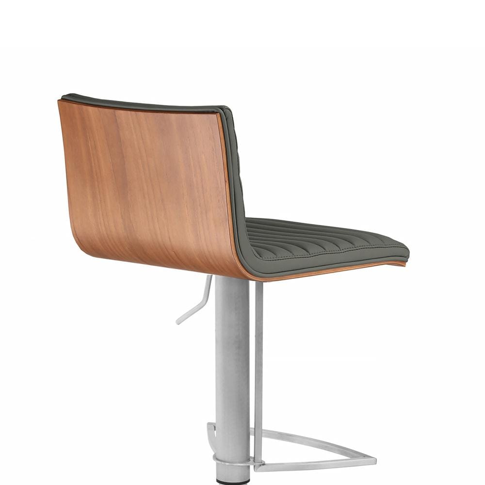 Armen Living - Cafe Adjustable Height Swivel Grey Faux Leather and Walnut Wood Bar Stool with Brushed Stainless Steel Base - LCCASWBAGRB201 veiw 4
