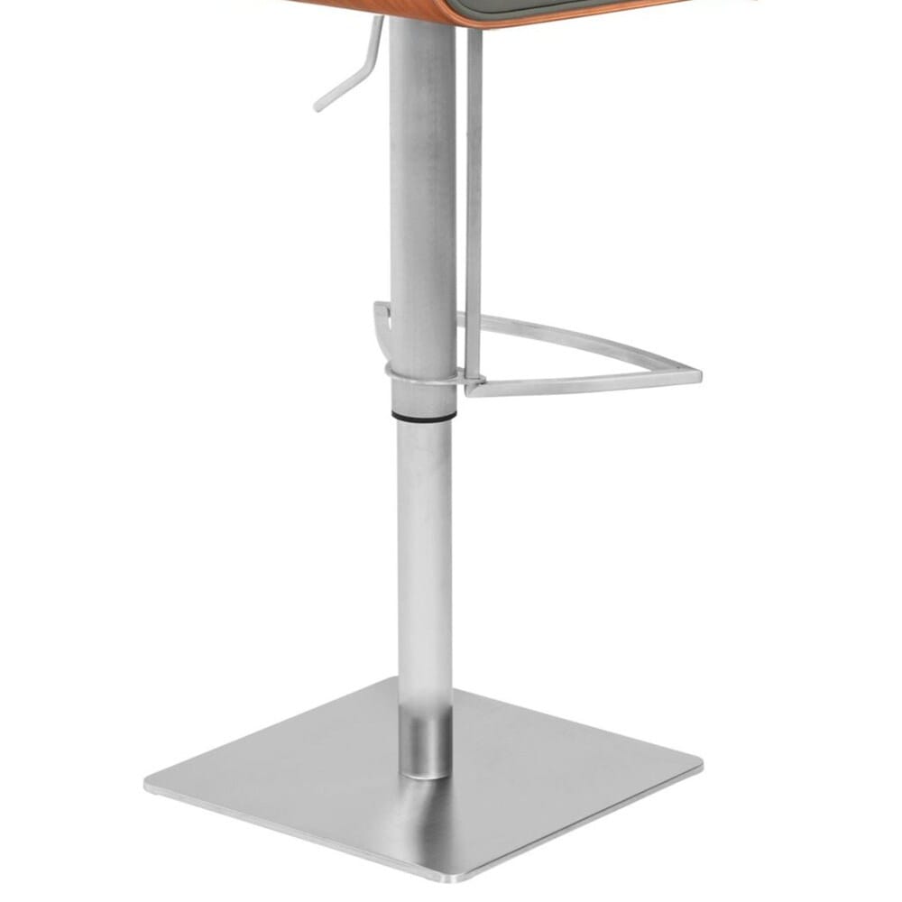Armen Living - Cafe Adjustable Height Swivel Grey Faux Leather and Walnut Wood Bar Stool with Brushed Stainless Steel Base - LCCASWBAGRB201 veiw 5