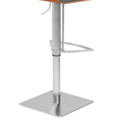 Armen Living - Cafe Adjustable Height Swivel Grey Faux Leather and Walnut Wood Bar Stool with Brushed Stainless Steel Base - LCCASWBAGRB201 veiw 5