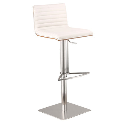 Armen Living - Cafe Adjustable Height Swivel White Faux Leather and Walnut Bar Stool with Brushed Stainless Steel Base - LCCASWBAWHB201 veiw 1