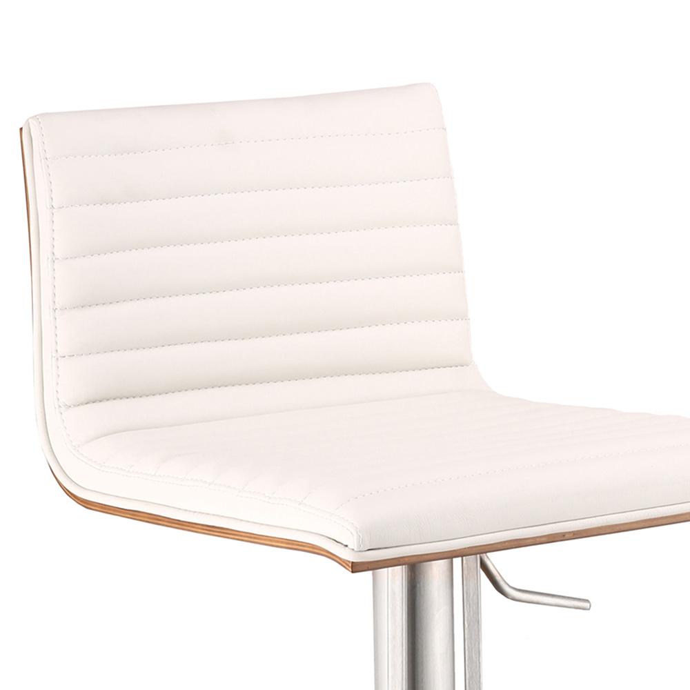 Armen Living - Cafe Adjustable Height Swivel White Faux Leather and Walnut Bar Stool with Brushed Stainless Steel Base - LCCASWBAWHB201 veiw 3