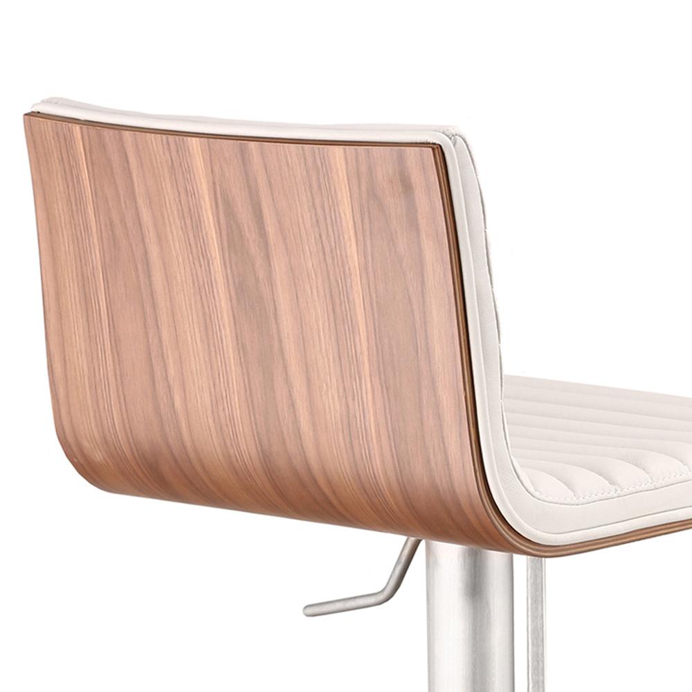 Armen Living - Cafe Adjustable Height Swivel White Faux Leather and Walnut Bar Stool with Brushed Stainless Steel Base - LCCASWBAWHB201 veiw 5