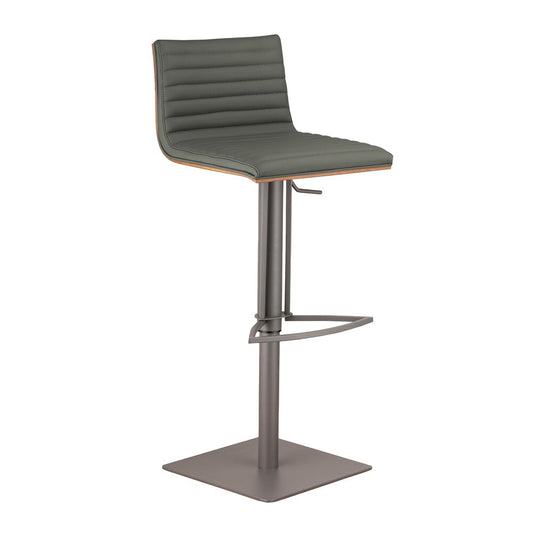 Armen Living - Cafe Adjustable Height Swivel Grey Faux Leather and Walnut Wood Bar Stool with Grey Metal Base - LCCASWBAGRBA veiw 1