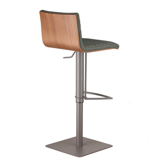 Armen Living - Cafe Adjustable Height Swivel Grey Faux Leather and Walnut Wood Bar Stool with Grey Metal Base - LCCASWBAGRBA veiw 2